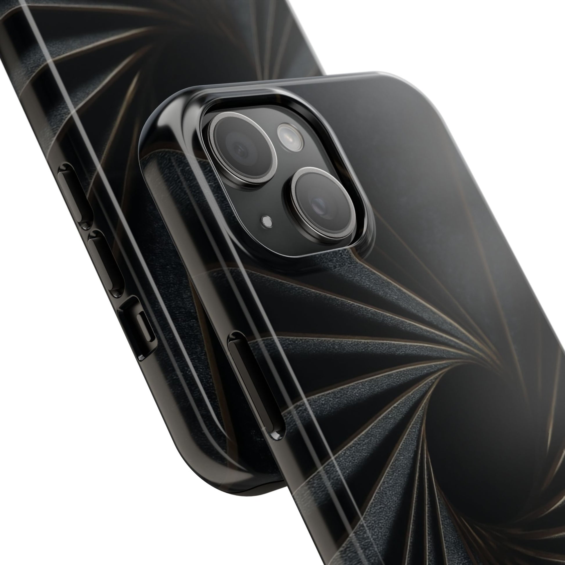 Obsidian Fan Tough Phone Case – Black Gold Radial Geometry - Artistic Vision