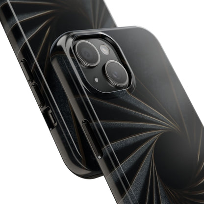 Obsidian Fan Tough Phone Case – Black Gold Radial Geometry - Artistic Vision