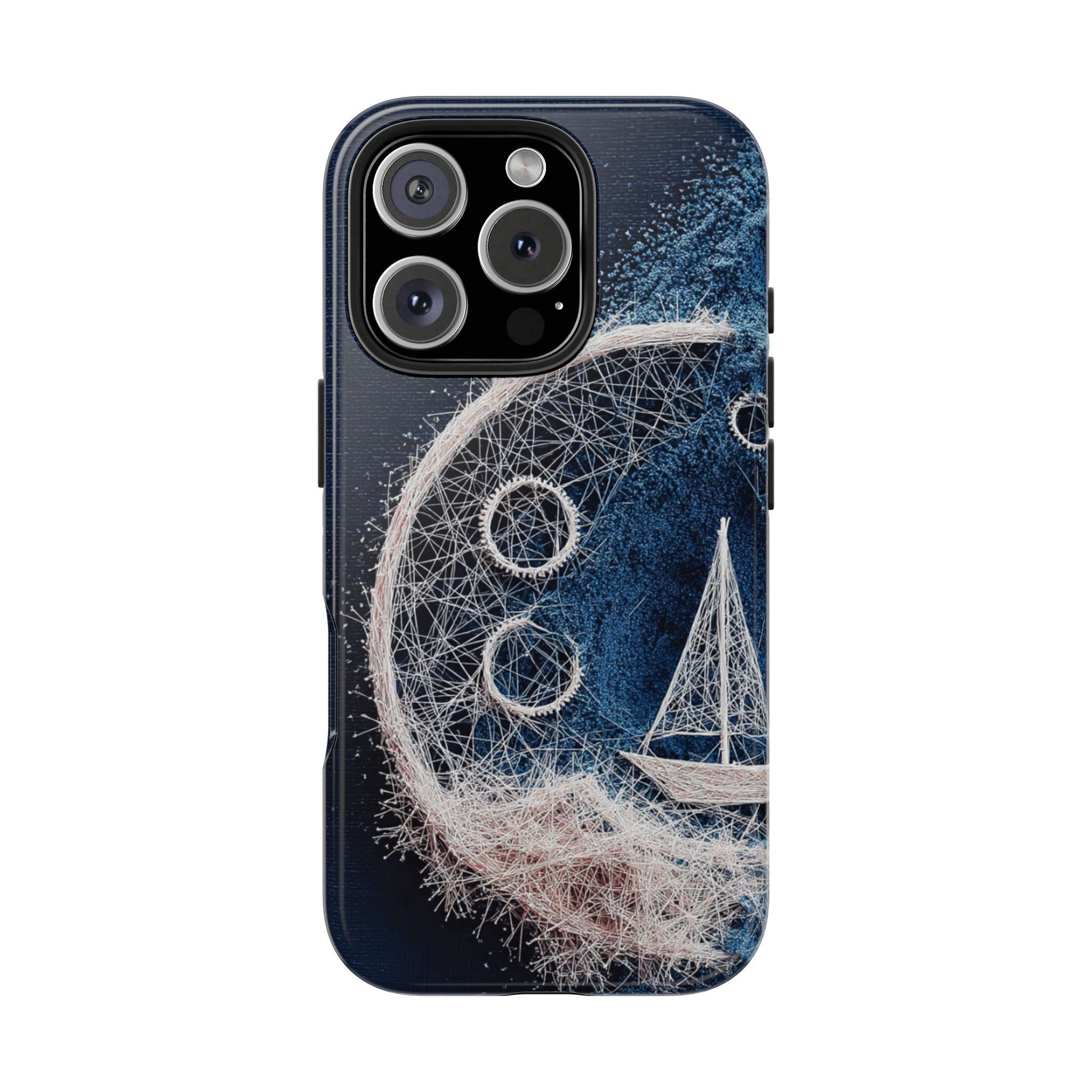 Sailboat & Moon Wireframe Phone Case – Nautical Night Voyage Design - Artistic Vision