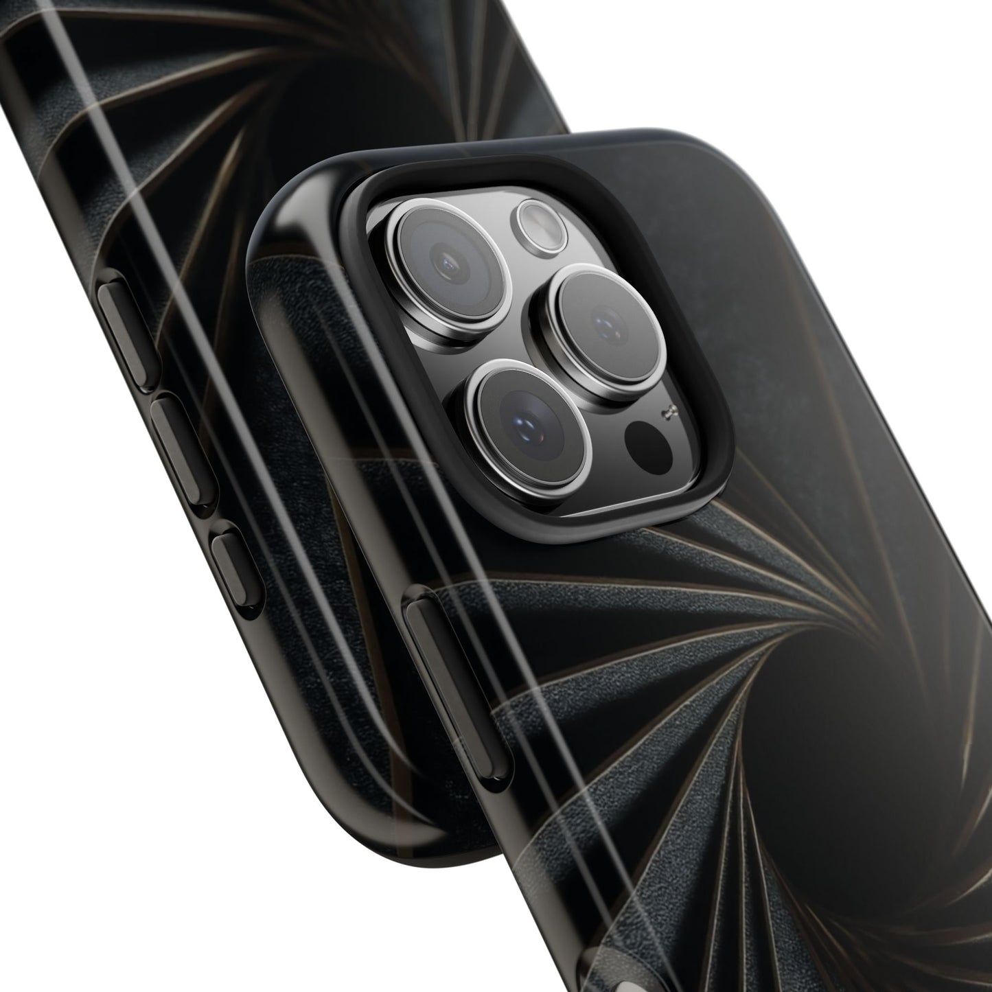 Obsidian Fan Tough Phone Case – Black Gold Radial Geometry - Artistic Vision