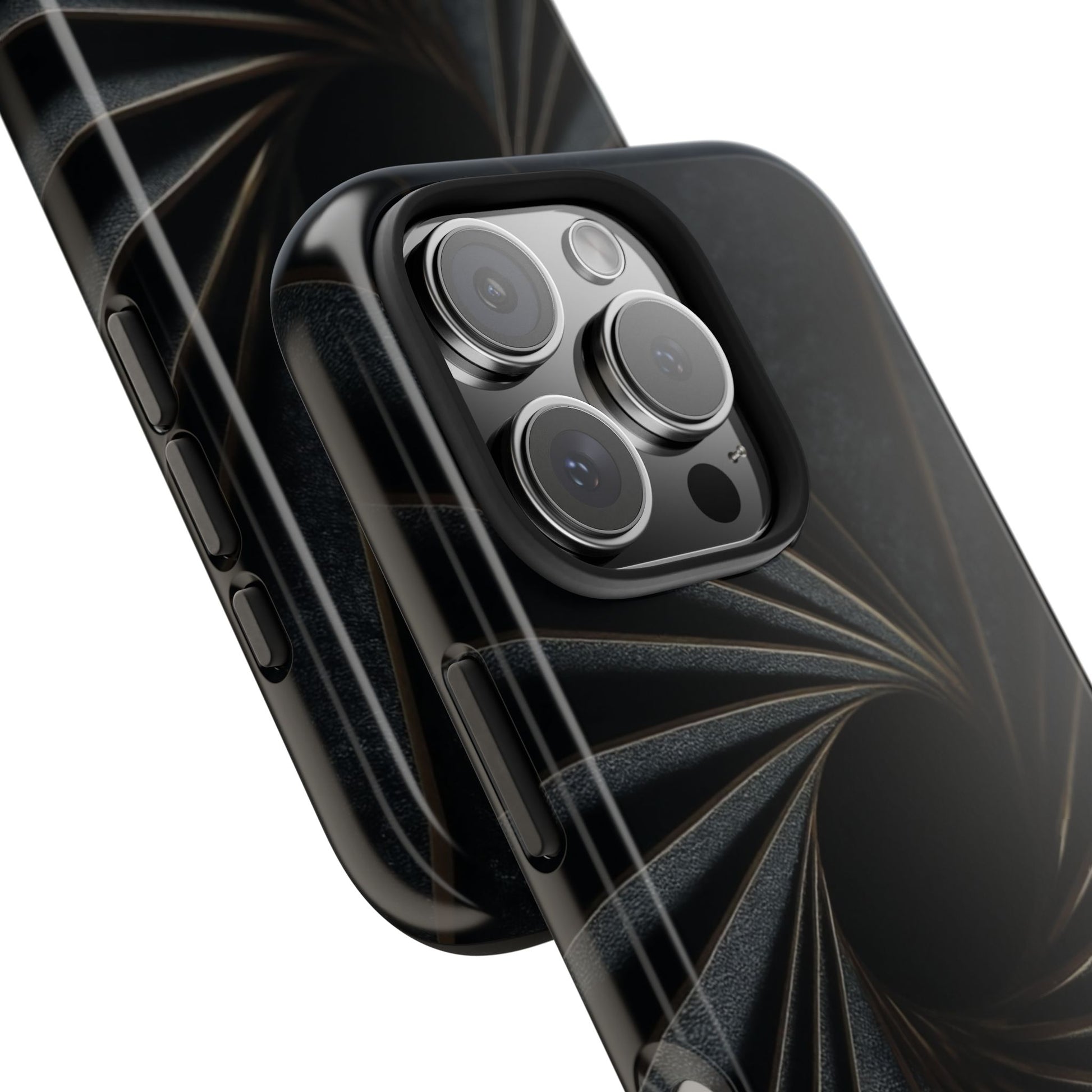 Obsidian Fan Tough Phone Case – Black Gold Radial Geometry - Artistic Vision