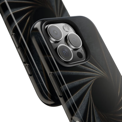 Obsidian Fan Tough Phone Case – Black Gold Radial Geometry - Artistic Vision
