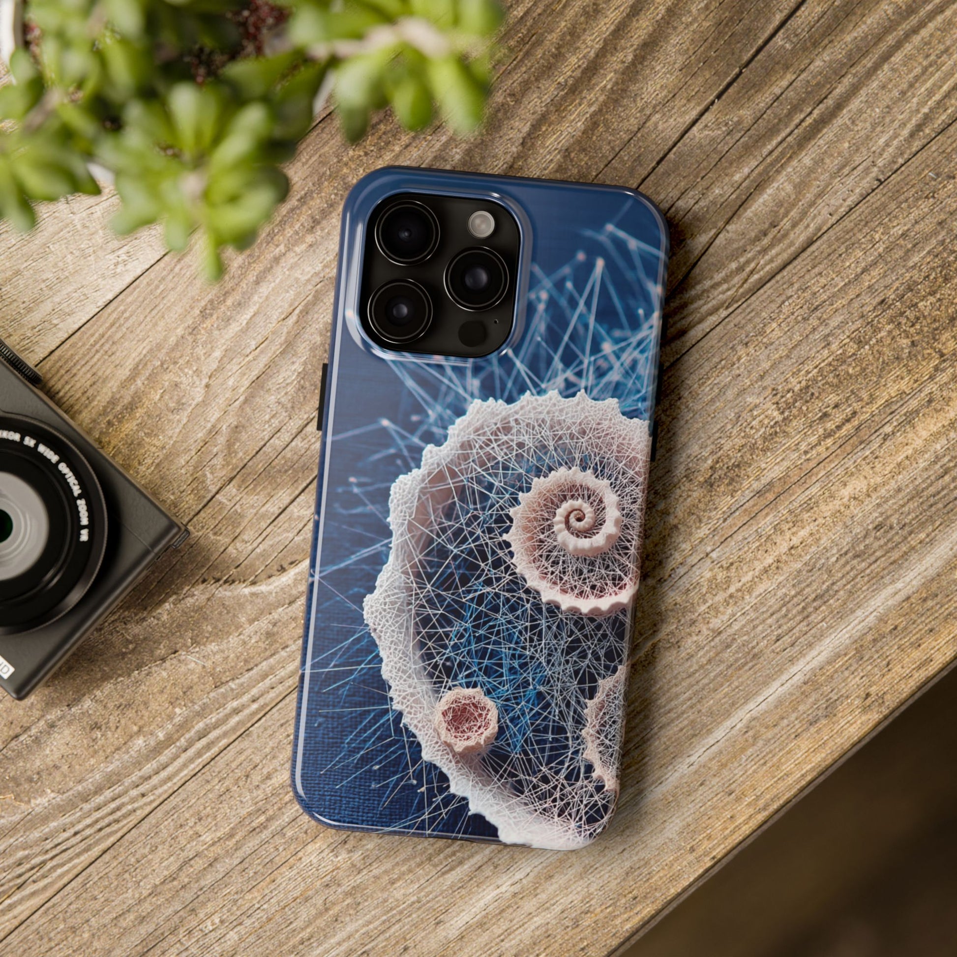Twin Spiral Shell Wireframe Phone Case – Abstract Seaform Tough Design - Artistic Vision