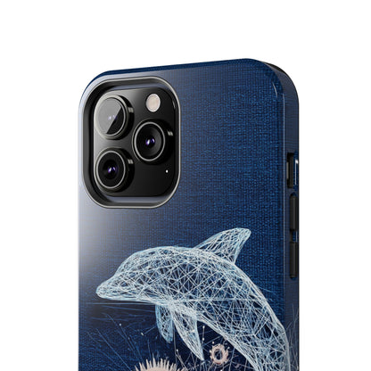 Dolphin and Gears Wireframe Phone Case – Nautical Steampunk Fusion Design - Artistic Vision