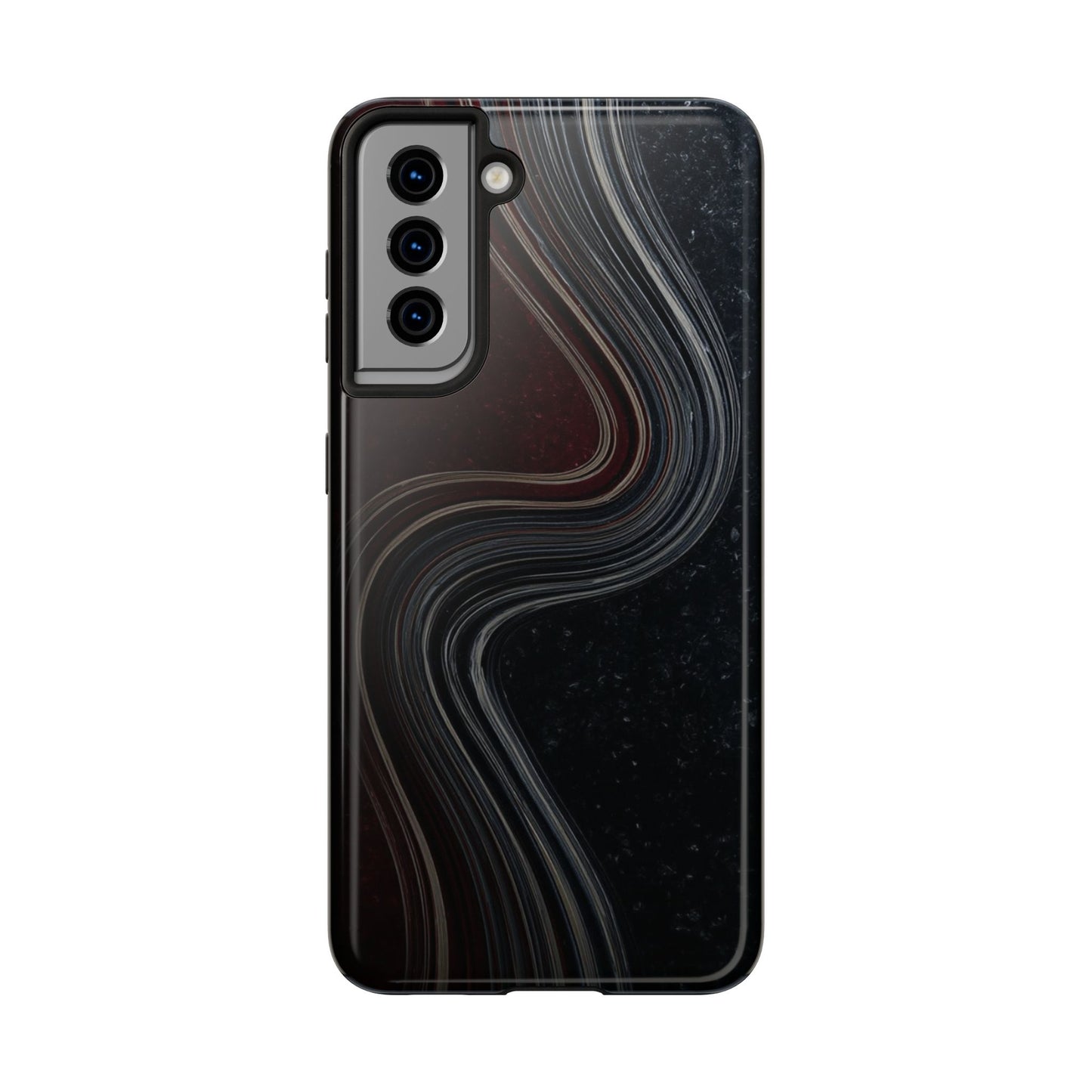 Crimson Current Tough Phone Case – Wavy Metallic Streamlines on Red Base - Artistic Vision