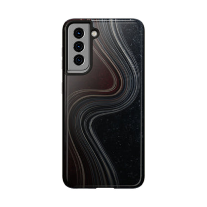 Crimson Current Tough Phone Case – Wavy Metallic Streamlines on Red Base - Artistic Vision