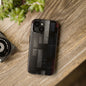 Concrete Matrix Tough Phone Case – Red & Black Brutalist Geometry - Artistic Vision