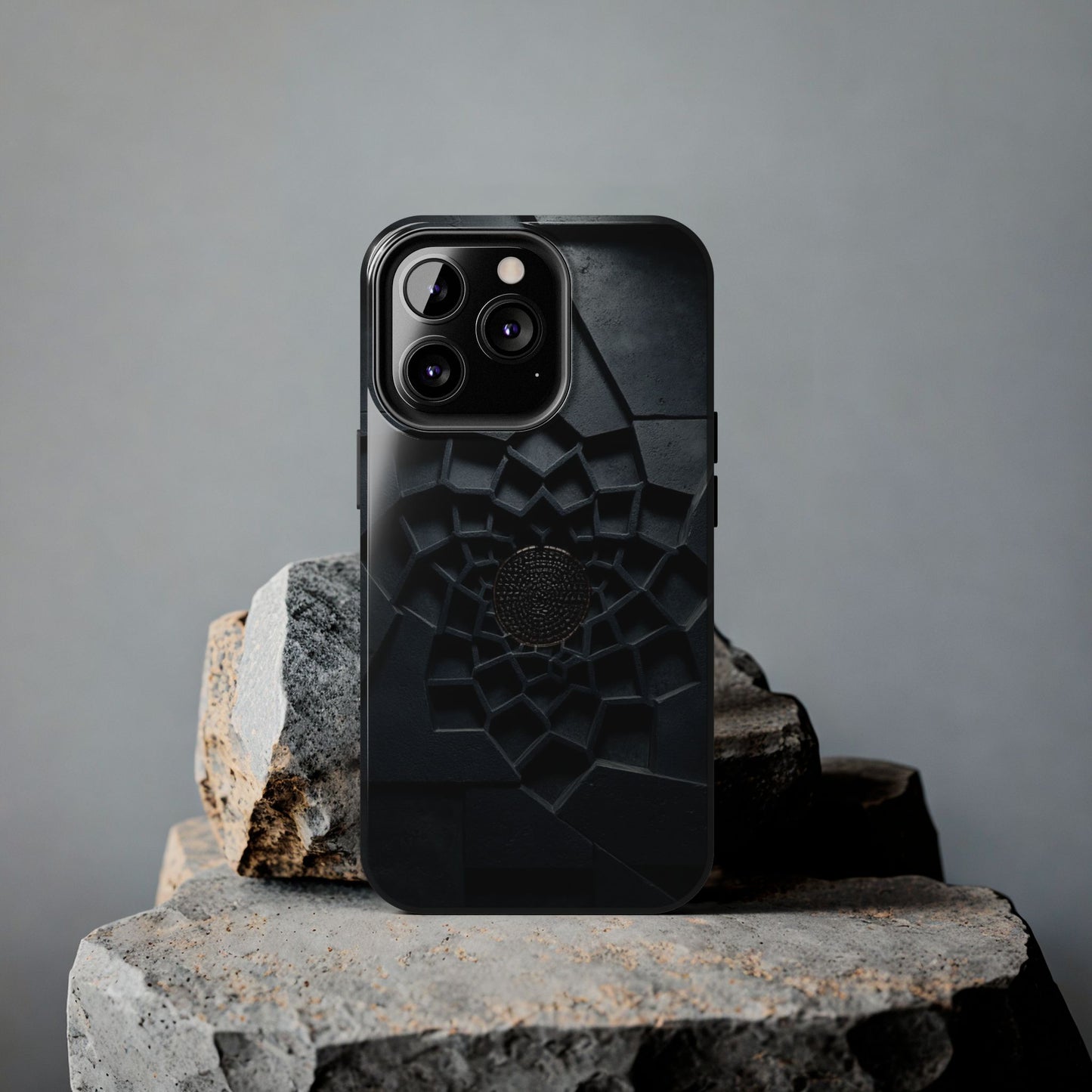 Fracture Core Tough Phone Case – Abstract Black Stone Mosaic with Central Core - Artistic Vision