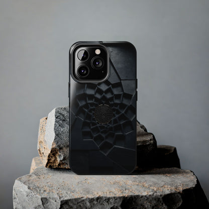 Fracture Core Tough Phone Case – Abstract Black Stone Mosaic with Central Core - Artistic Vision
