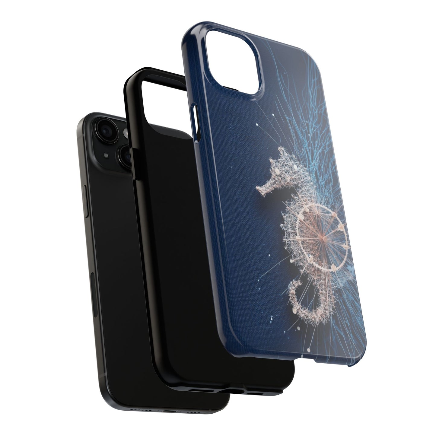 Seahorse Wheel Wireframe Phone Case – Nautical Design with Mechanical Motion - Artistic Vision