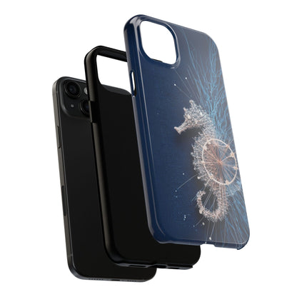 Seahorse Wheel Wireframe Phone Case – Nautical Design with Mechanical Motion - Artistic Vision