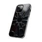 Iron Bloom Tough Phone Case – Black Metallic Flowerburst on Red Texture - Artistic Vision