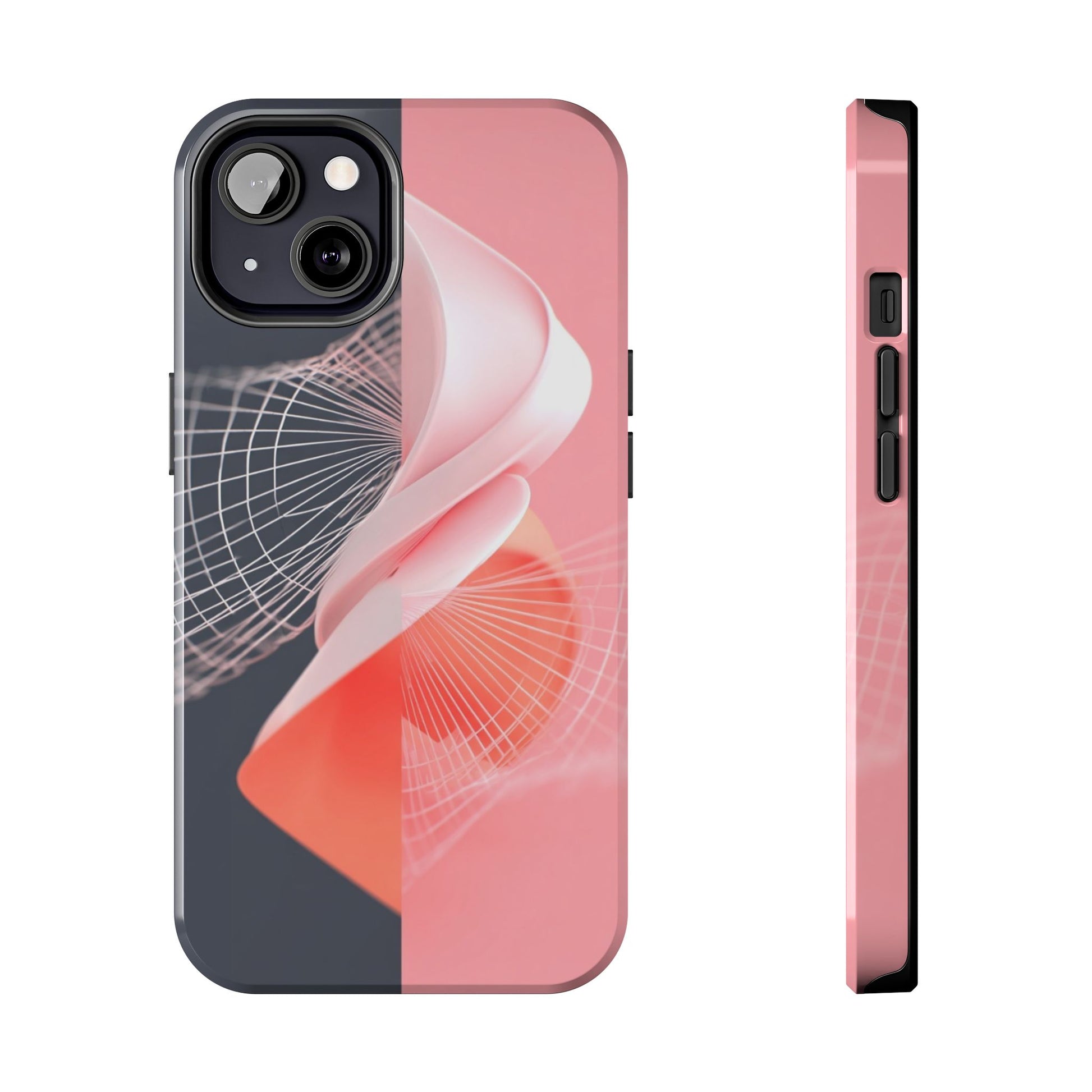 This phone case displays glowing waves of purple and gold light in a vibrant abstract motion pattern.