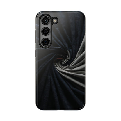 Velvet Spiral Tough Phone Case – Twisting Fabric Abstract in Black & Silver - Artistic Vision
