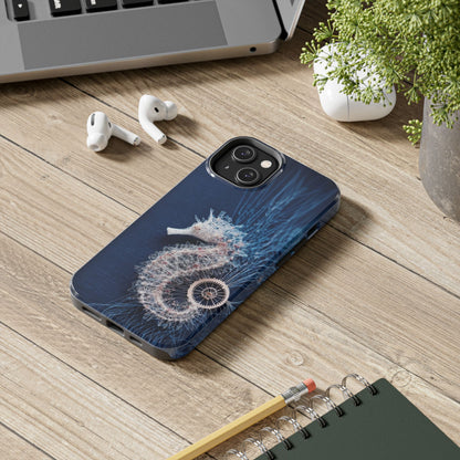 Seahorse Coral Wireframe Phone Case – Elegant Ocean Creature Design - Artistic Vision