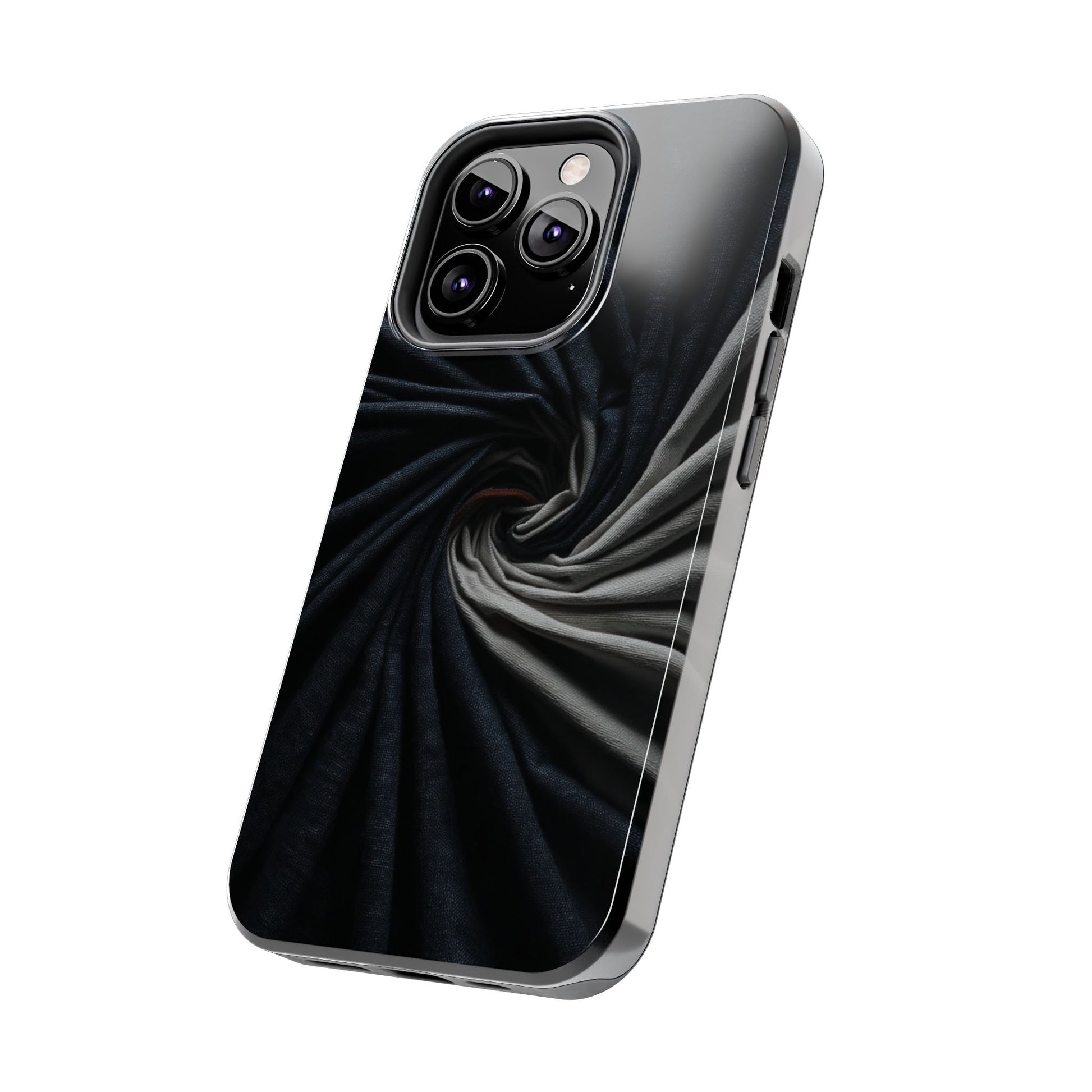 Velvet Spiral Tough Phone Case – Twisting Fabric Abstract in Black & Silver - Artistic Vision
