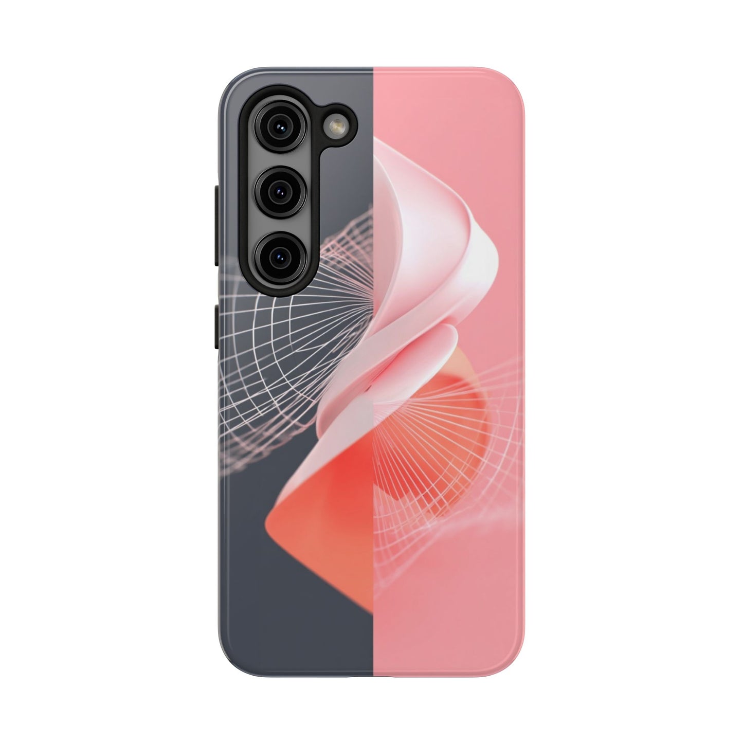 The bold artwork features radiant lines that pulse across the phone’s surface.