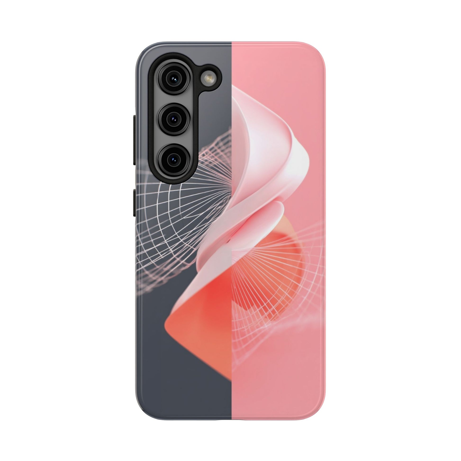 The bold artwork features radiant lines that pulse across the phone’s surface.