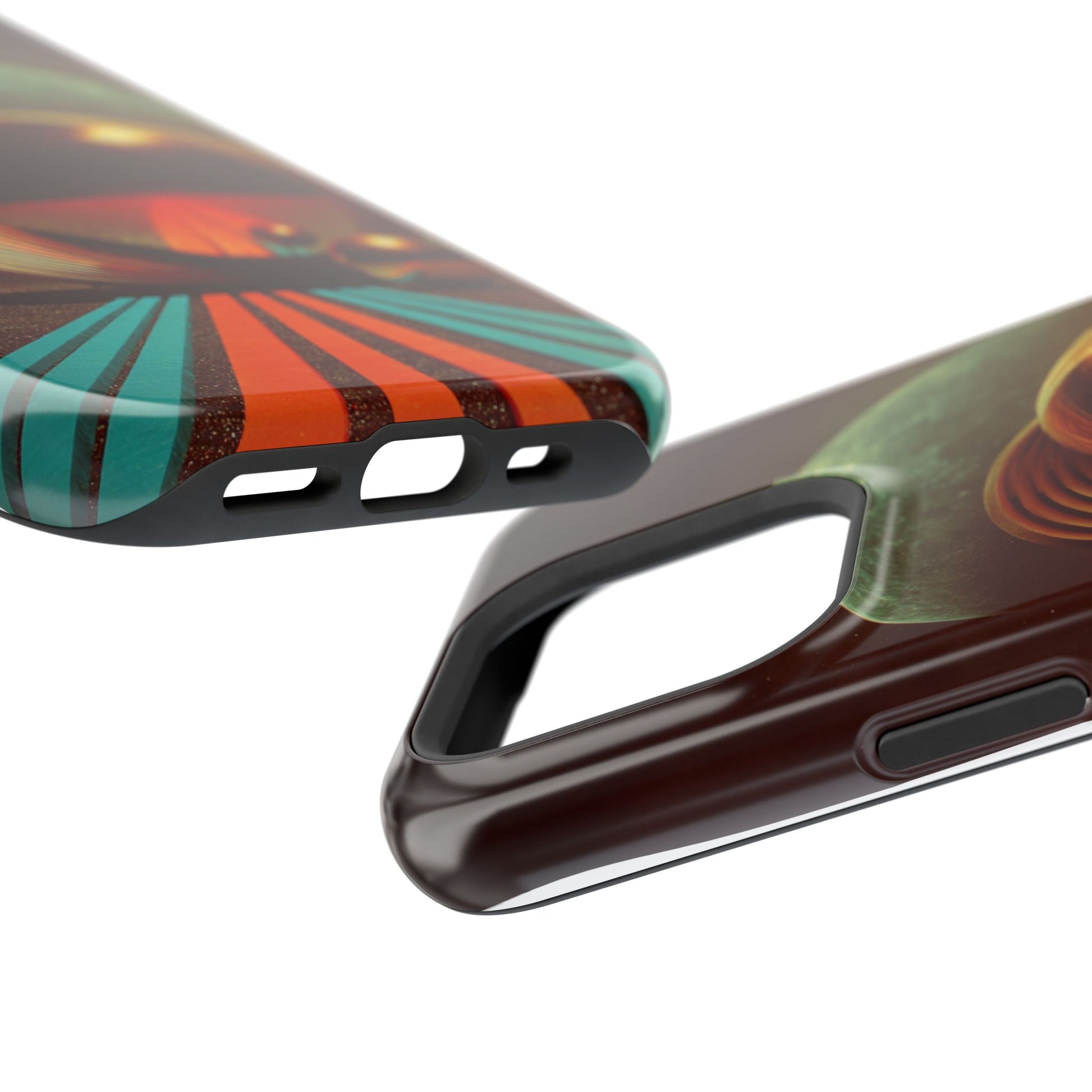 Lunar Echo (Golden Rings and Striped Cosmic Landscape with Moon Backdrop) - Artistic Impact-Resistant Phone Case - Artistic Vision
