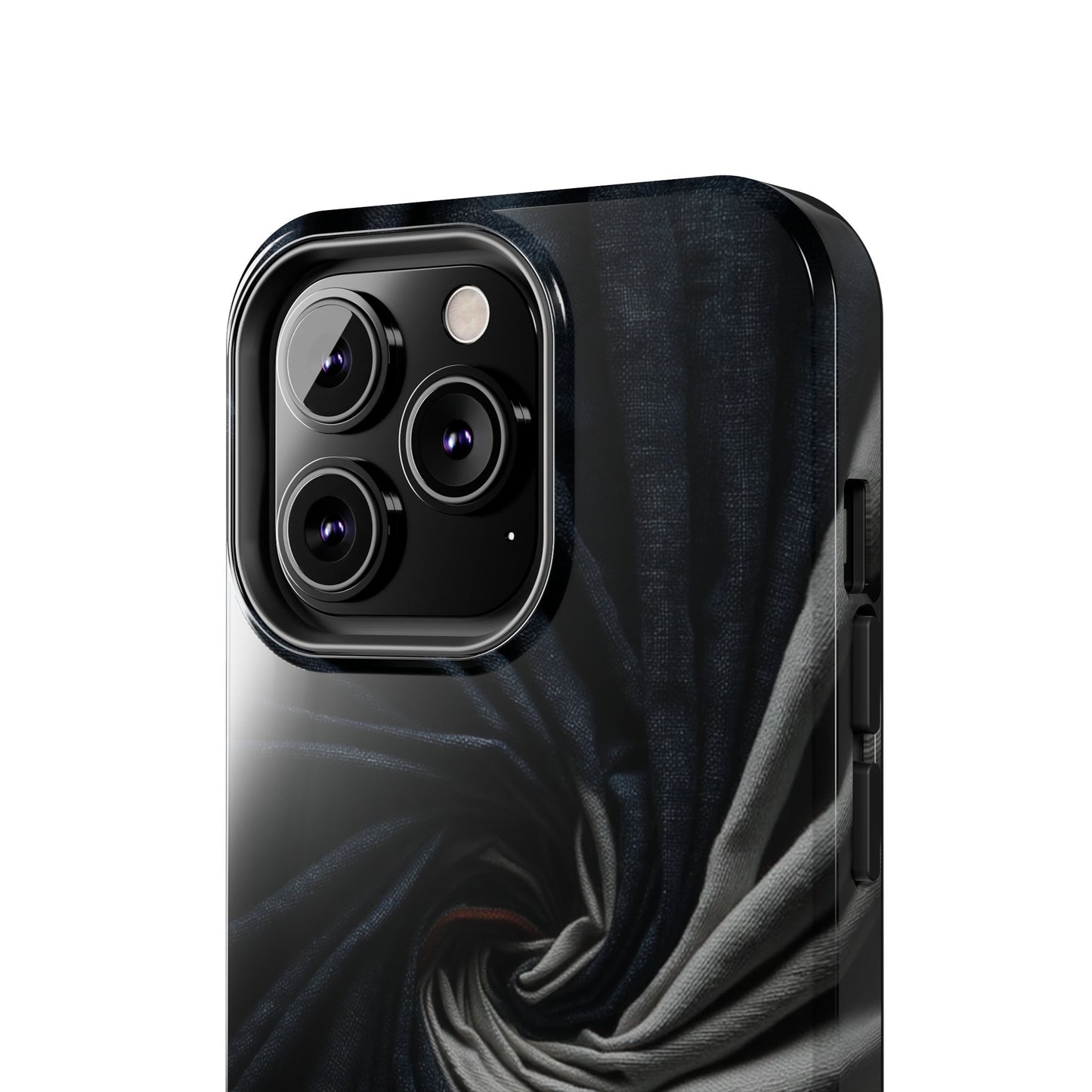 Velvet Spiral Tough Phone Case – Twisting Fabric Abstract in Black & Silver - Artistic Vision