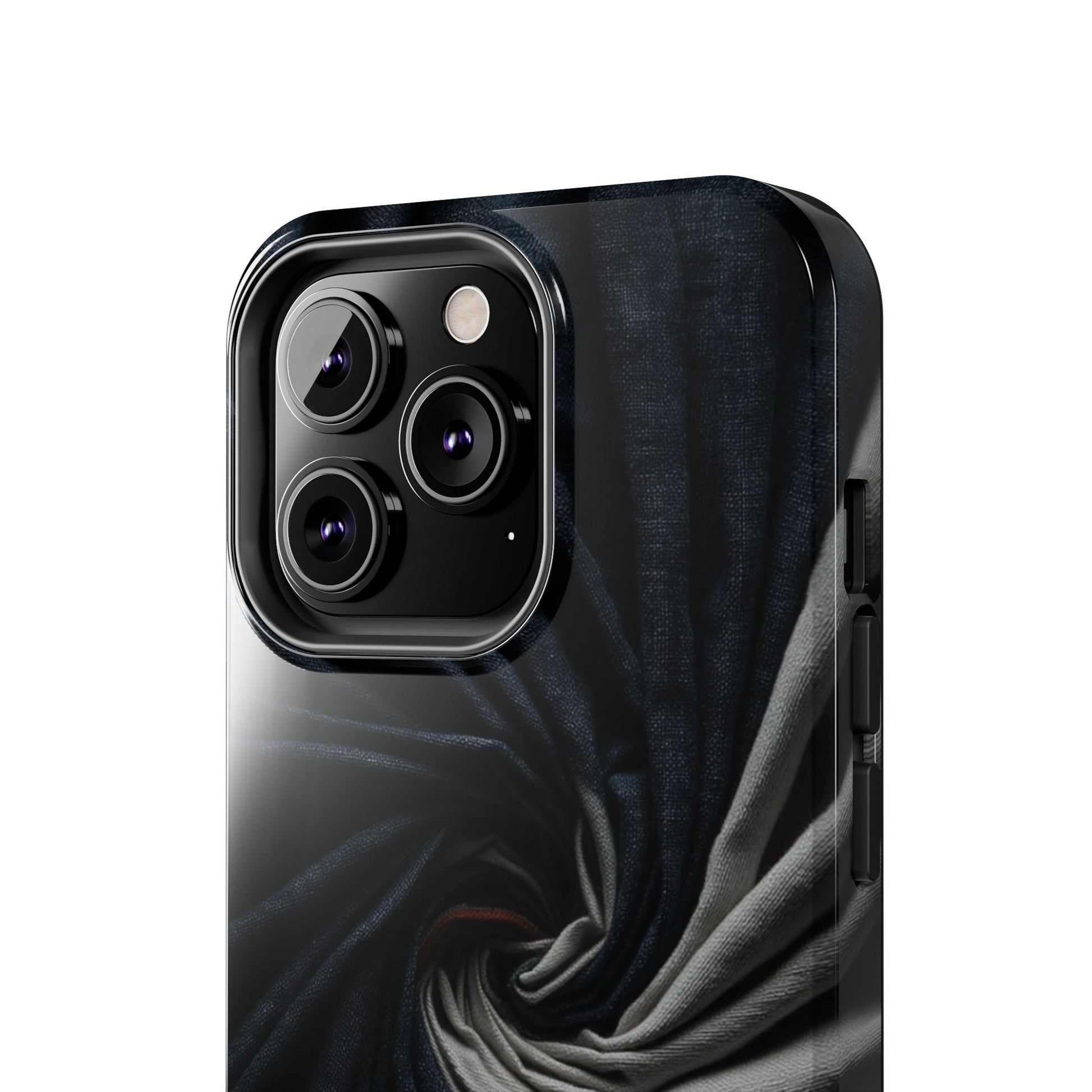 Velvet Spiral Tough Phone Case – Twisting Fabric Abstract in Black & Silver - Artistic Vision
