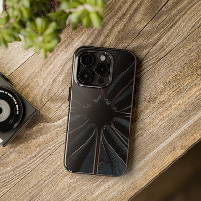 Blade Bloom Tough Phone Case – Black Petal Geometry with Metallic Edges - Artistic Vision