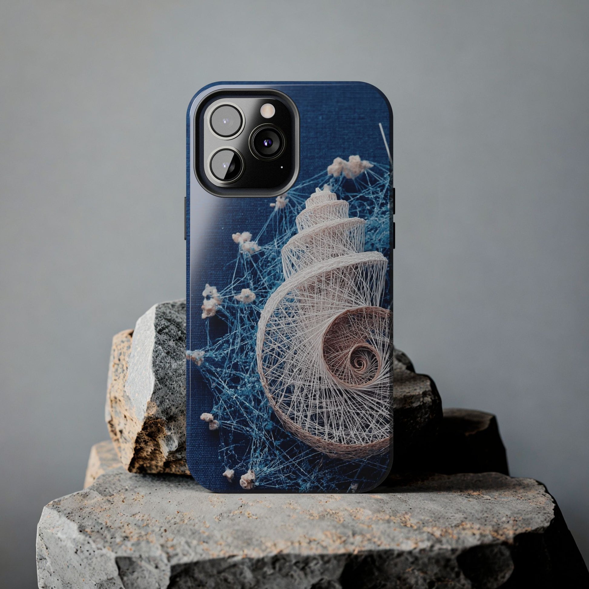 Spiral Shell Bloom Wireframe Phone Case – Marine-Inspired Abstract Shell Design - Artistic Vision