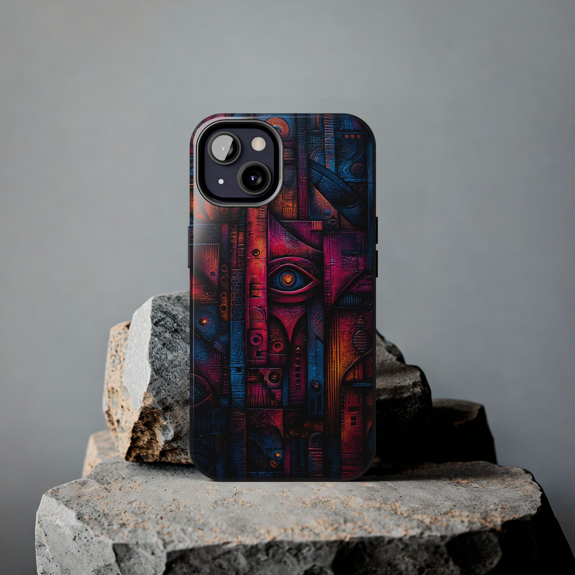 Abstract eye motif phone case with rich textures