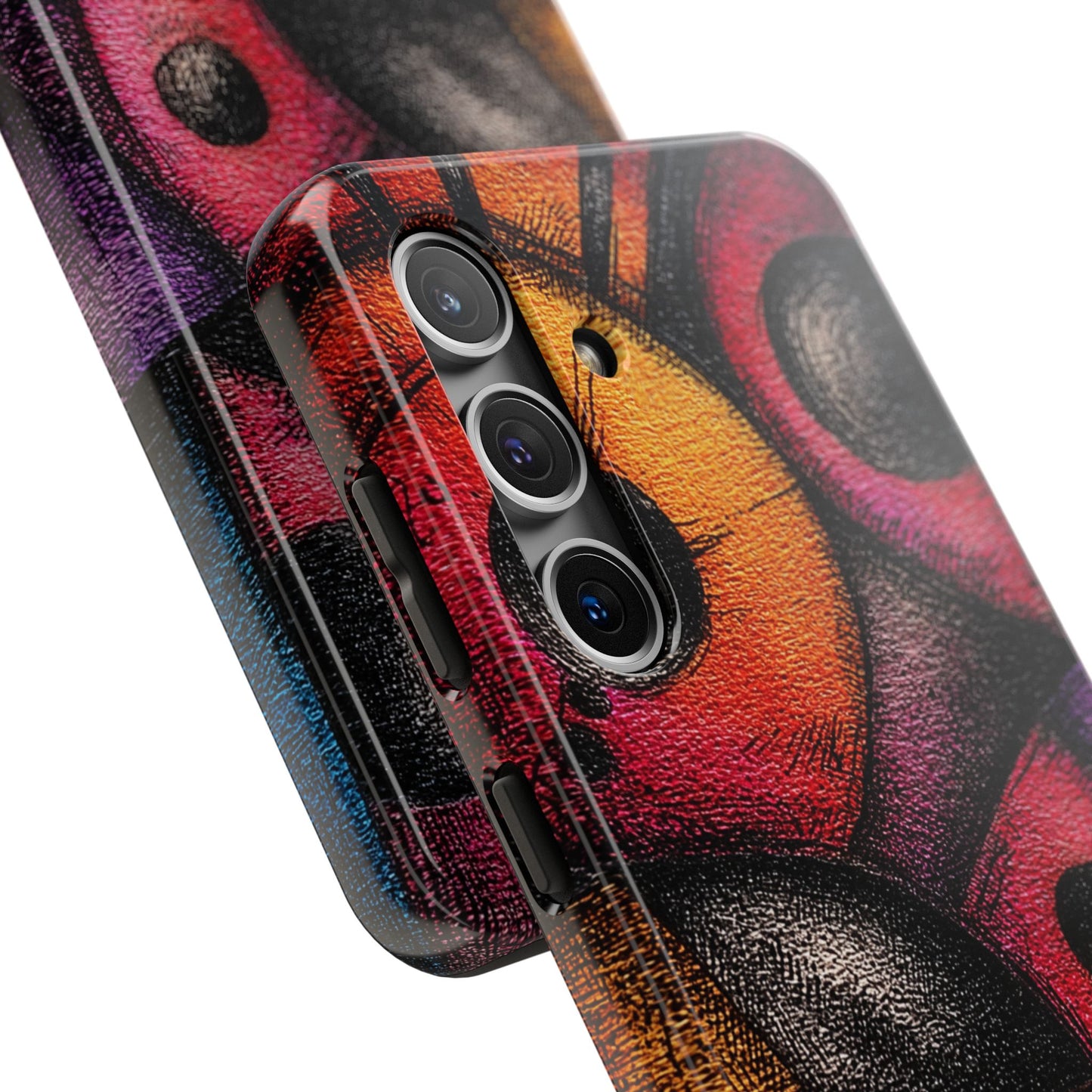 Abstract eye phone case in orange and purple tones