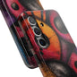 Abstract eye phone case in orange and purple tones