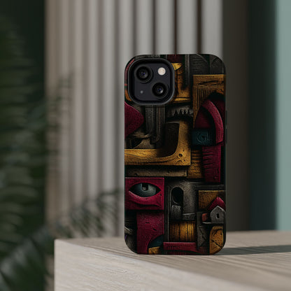 Architectural motif phone case with surreal symbols