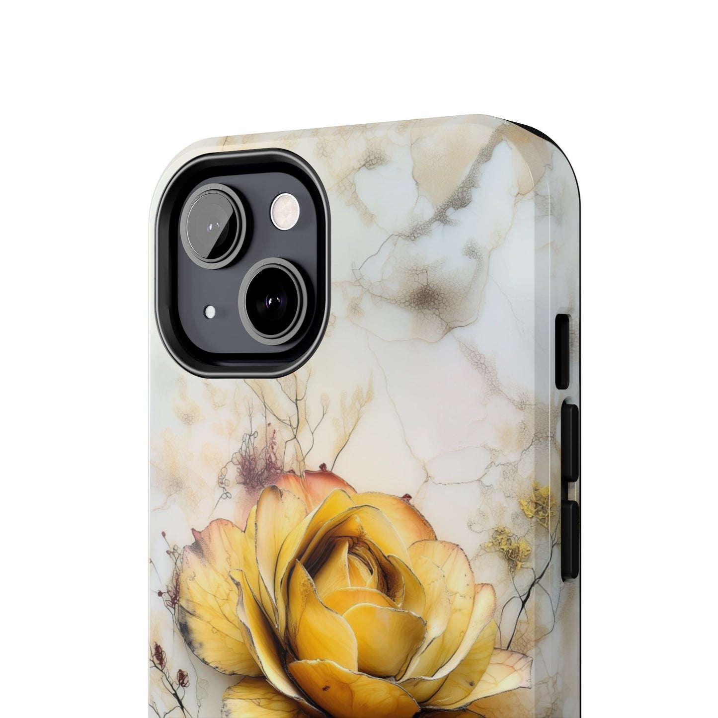 Artistic phone case with yellow flower and fine leaves