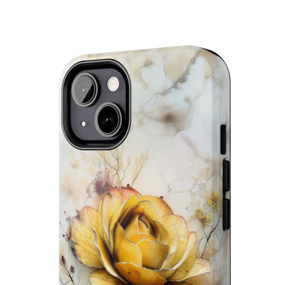Artistic phone case with yellow flower and fine leaves