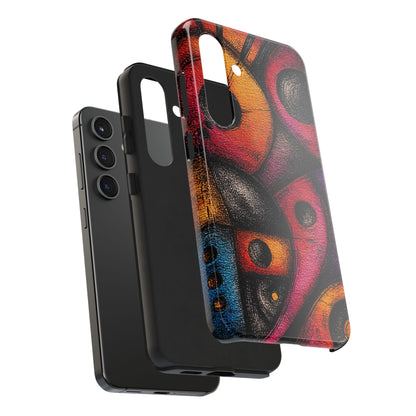 Bauhaus-inspired phone case with abstract eye shapes