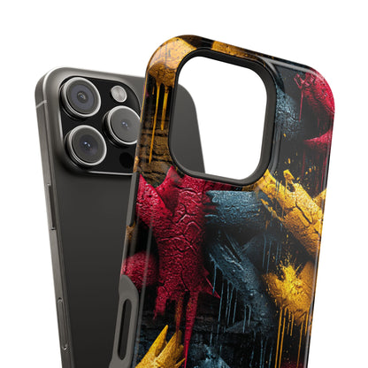 Black and yellow graffiti phone case with raw texture