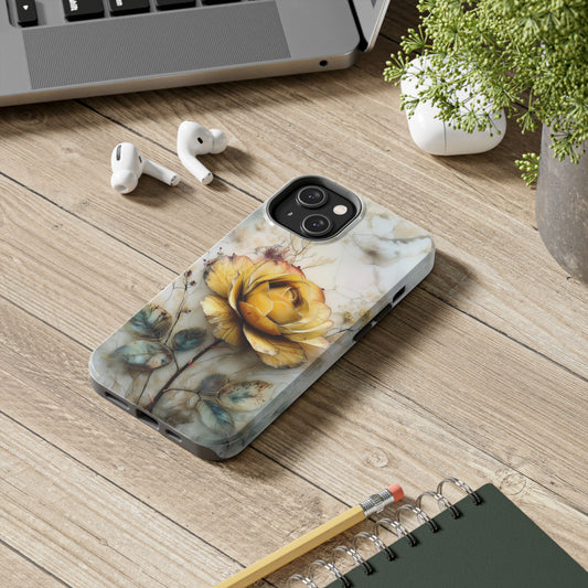 Botanical art phone case featuring delicate rose illustration