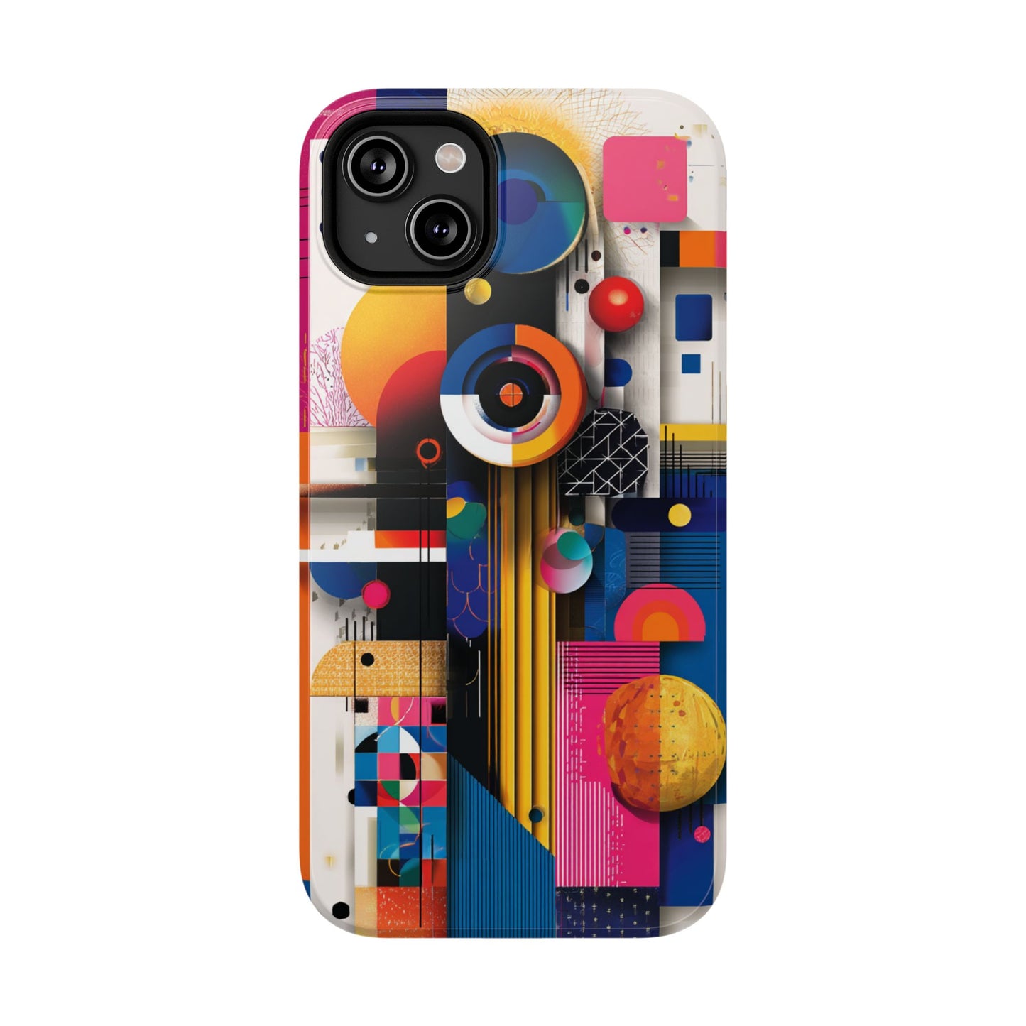 Bright Bauhaus-inspired phone case with space-age style