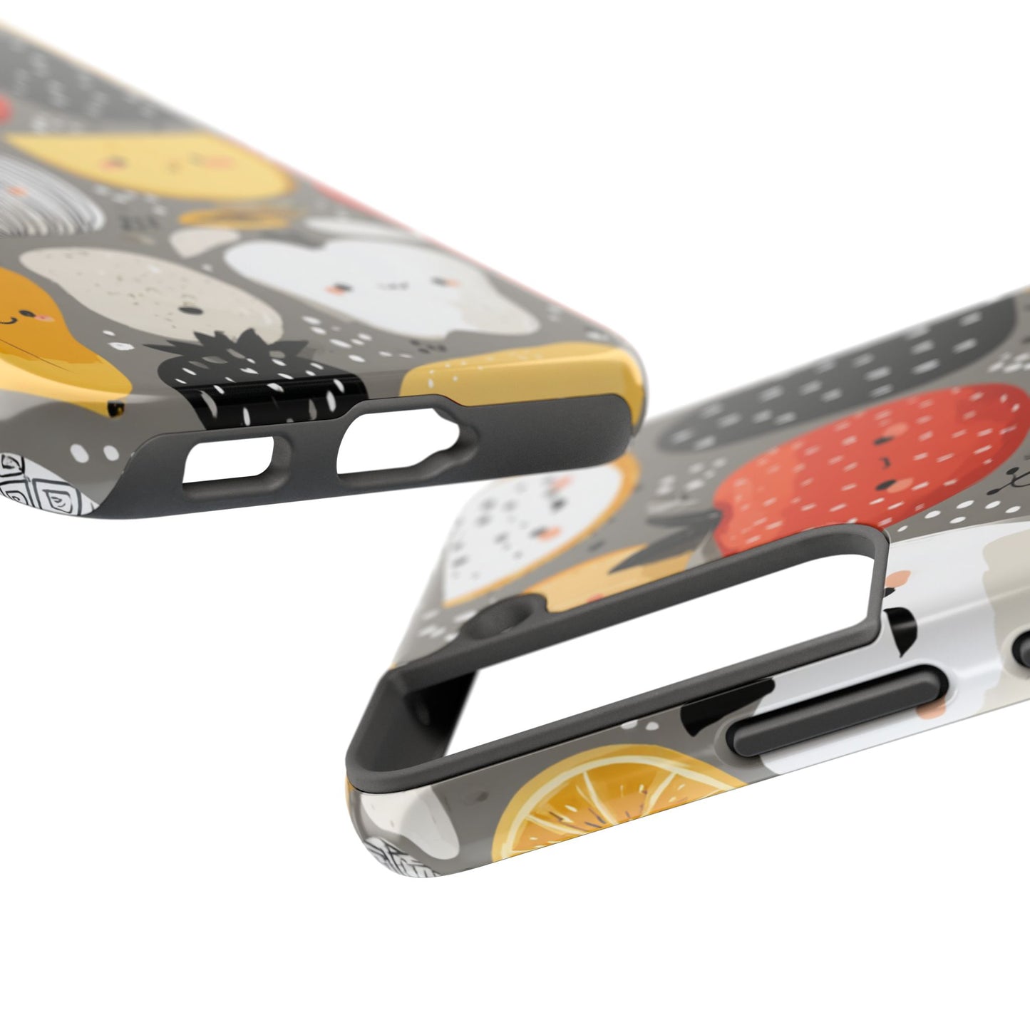 Cartoon fruit phone case with joyful expressions