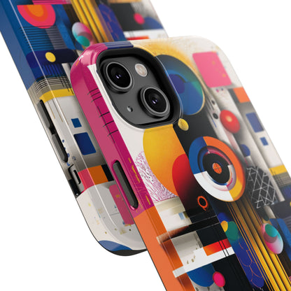 Colorful futuristic design phone case with geometric layout