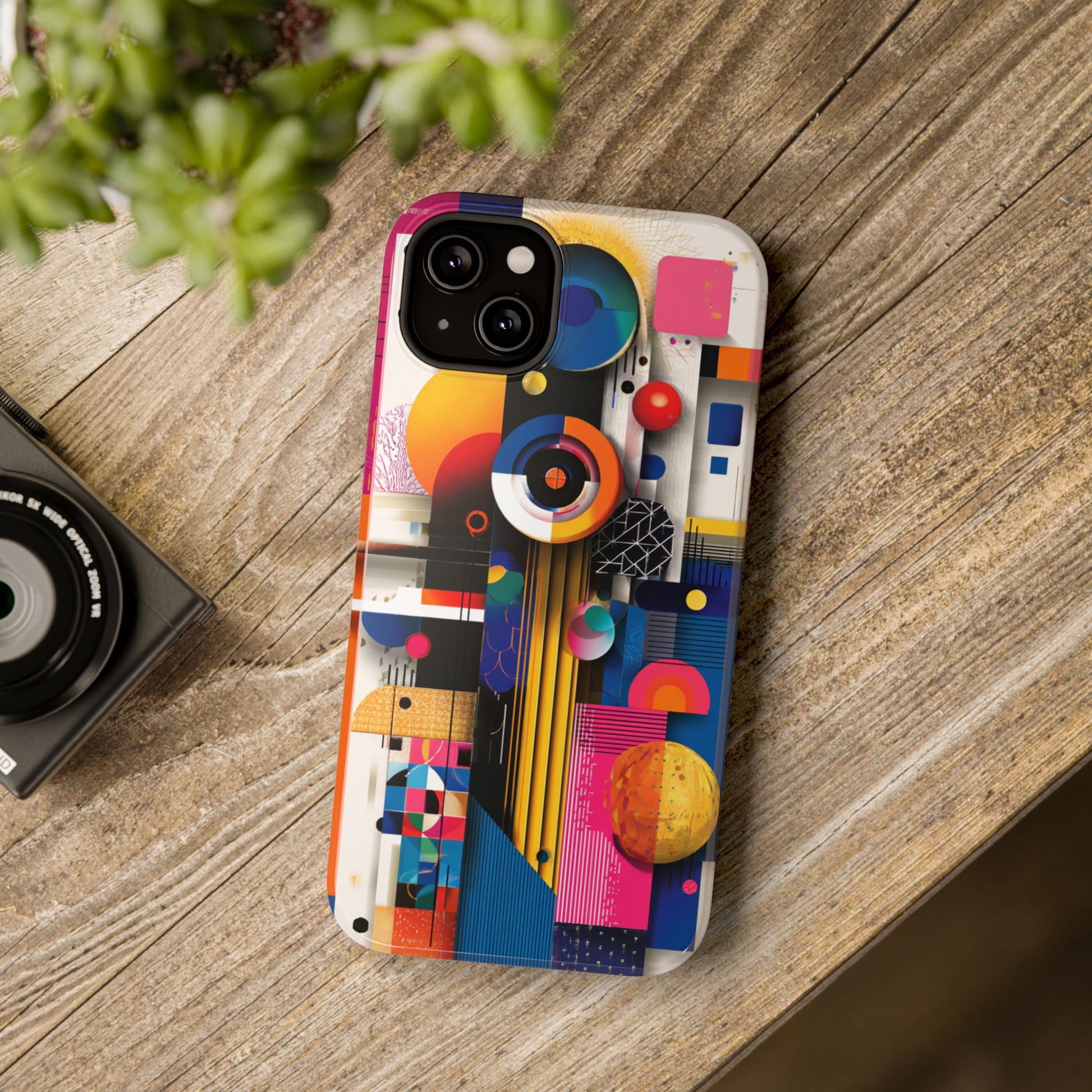 Conceptual geometry phone case with space-inspired forms