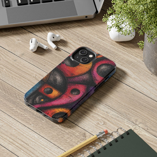 Crayon texture phone case with mid-century shapes