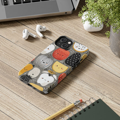 Cute illustrated phone case with happy apples and oranges
