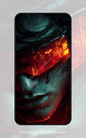 Cyber Visor Gaze free phone wallpaper with futuristic red visor and moody sci-fi lighting on human face.