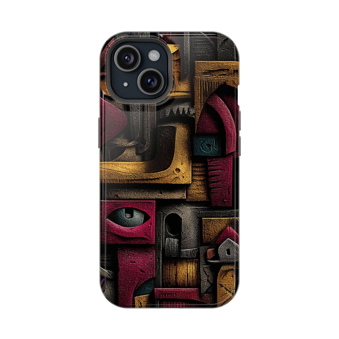 Dark brutalist phone case with arches and surreal texture