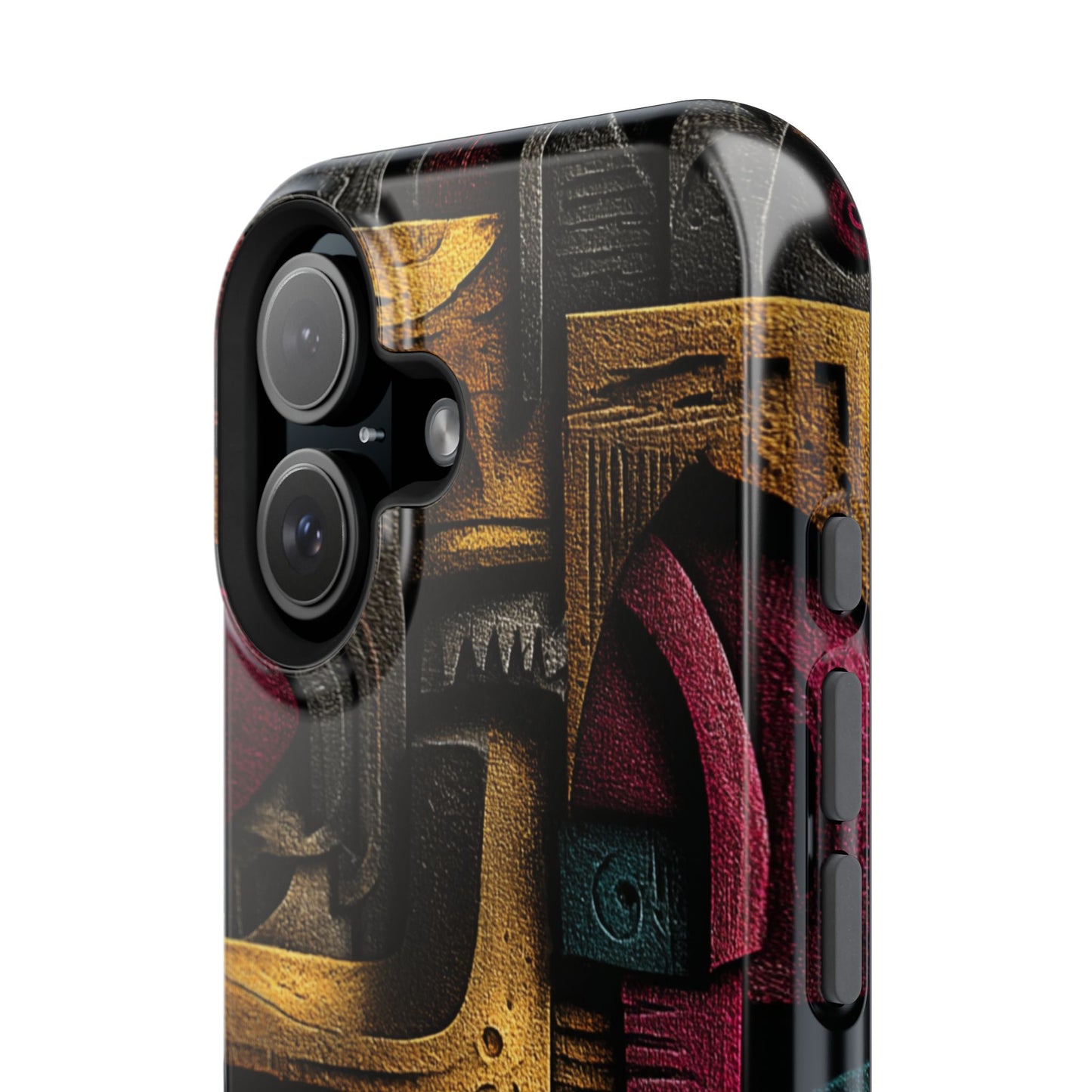 Dystopian art phone case with eerie carved elements