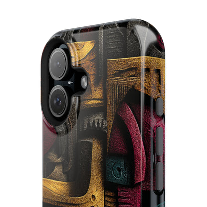 Dystopian art phone case with eerie carved elements