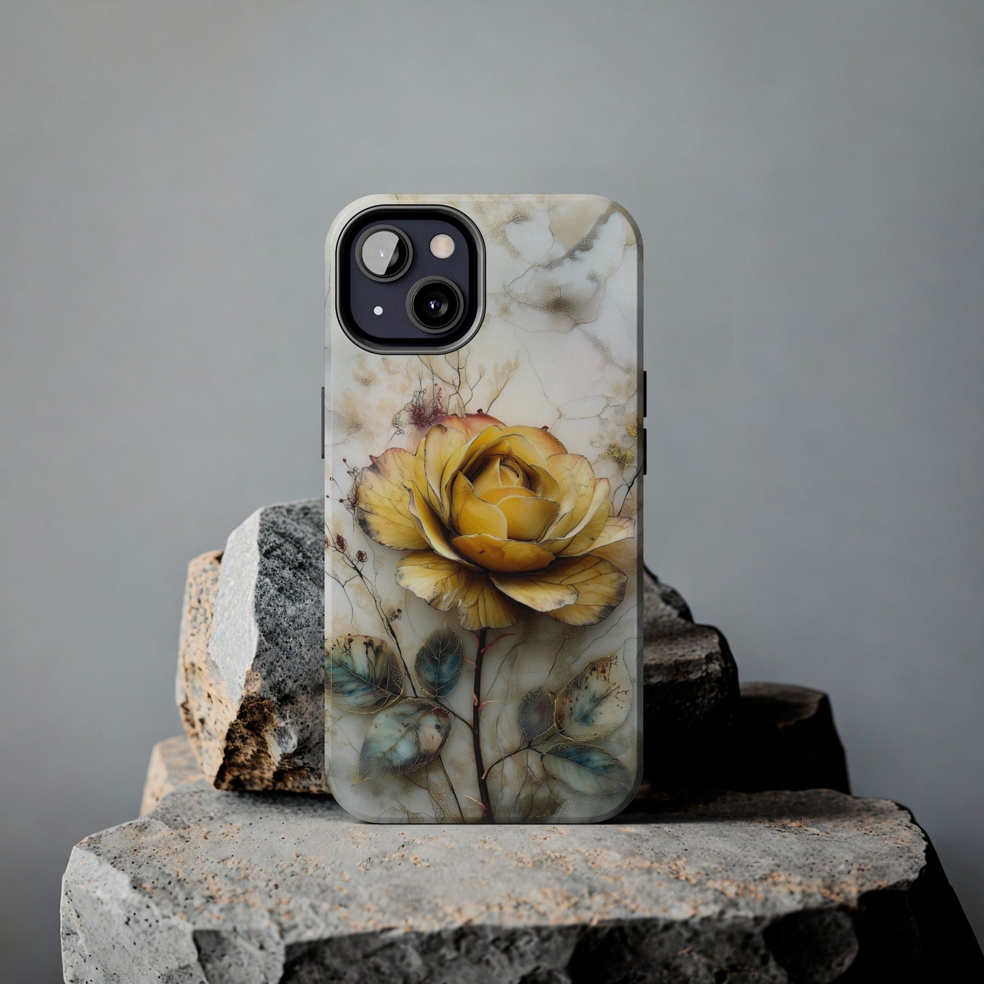 Flower lover’s phone case with marble and rose design