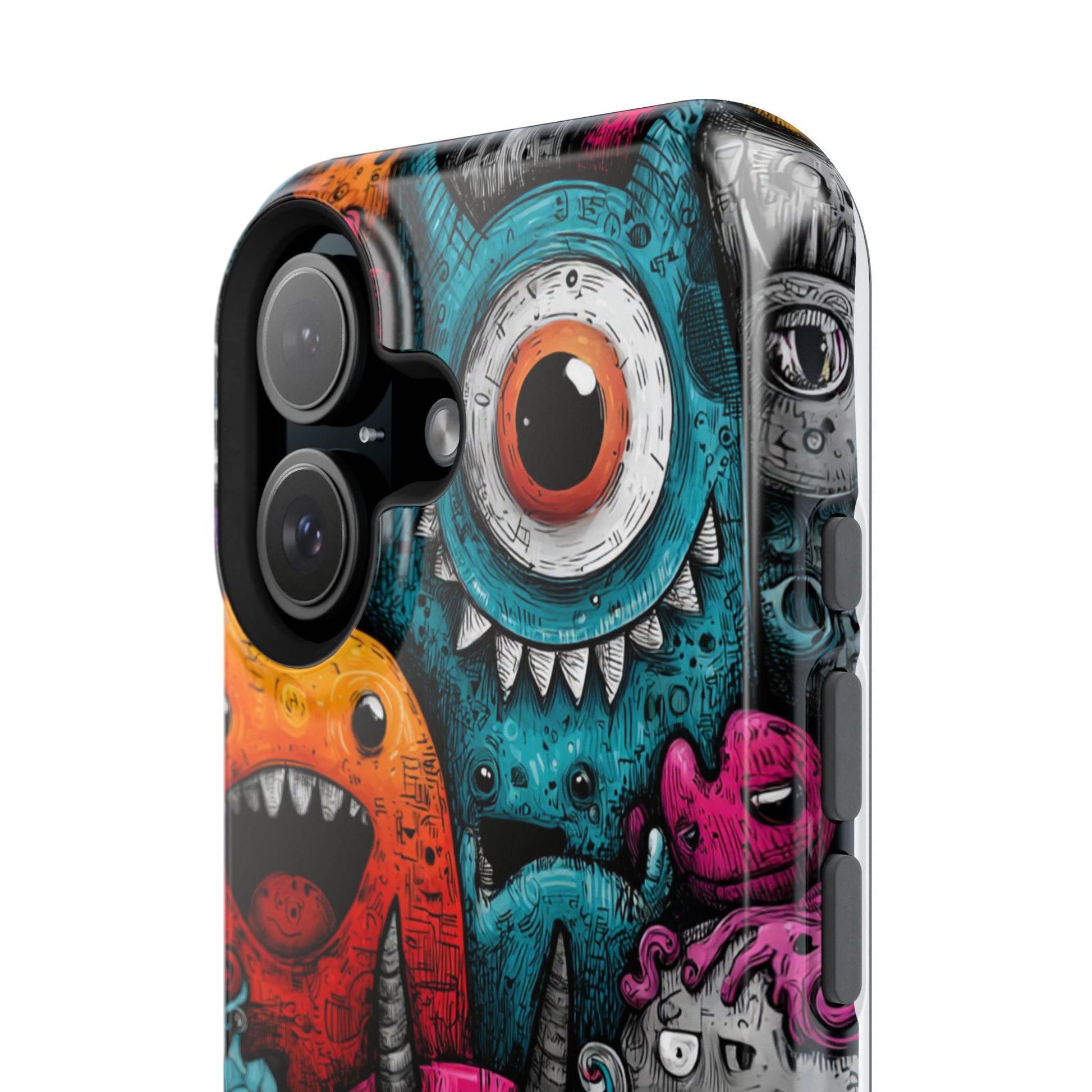 Fun illustrated phone case with colorful creatures