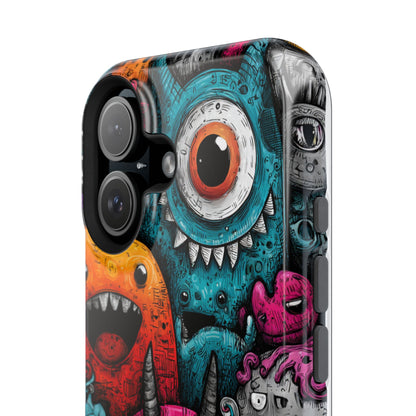 Fun illustrated phone case with colorful creatures