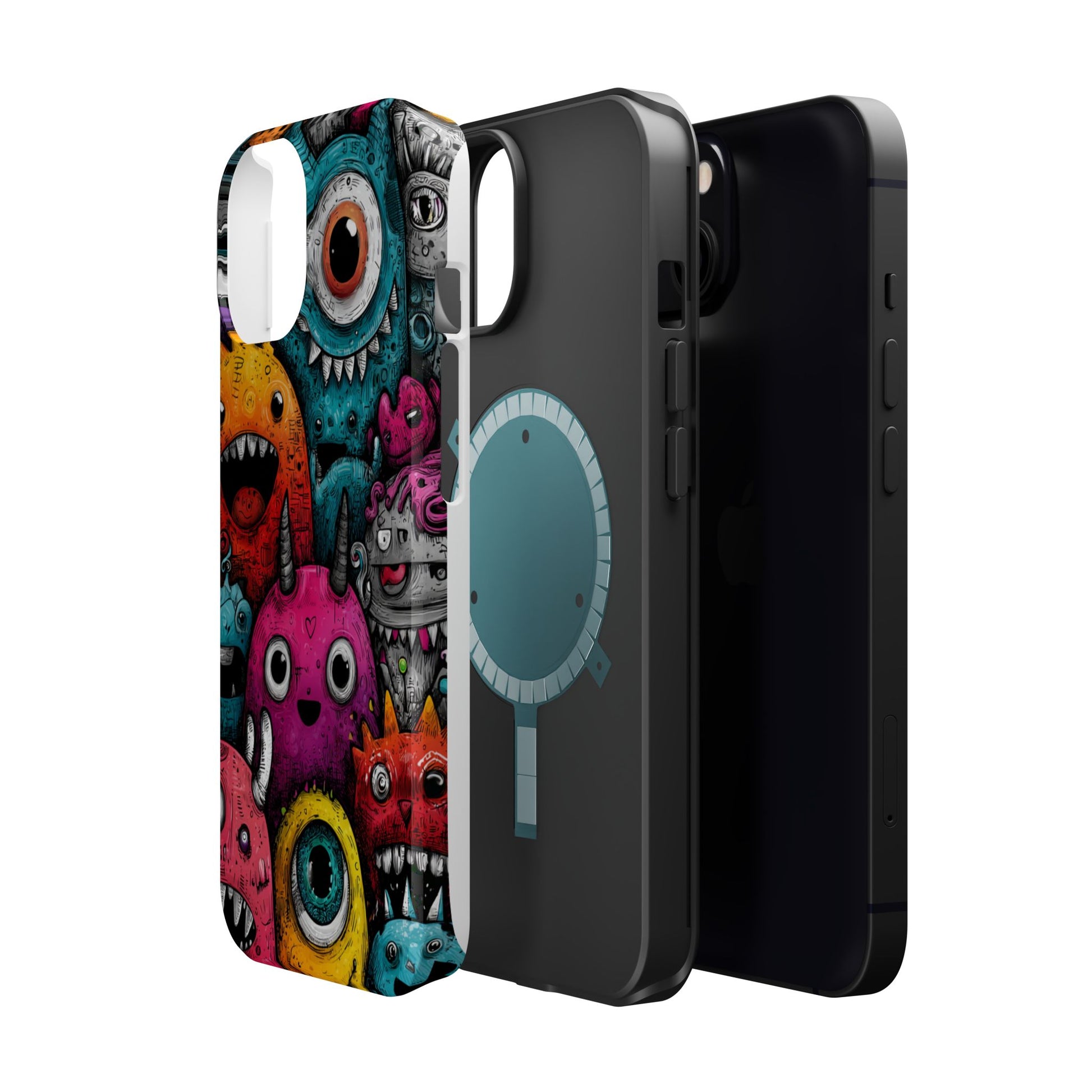 Funky character phone case with hand-drawn graffiti look